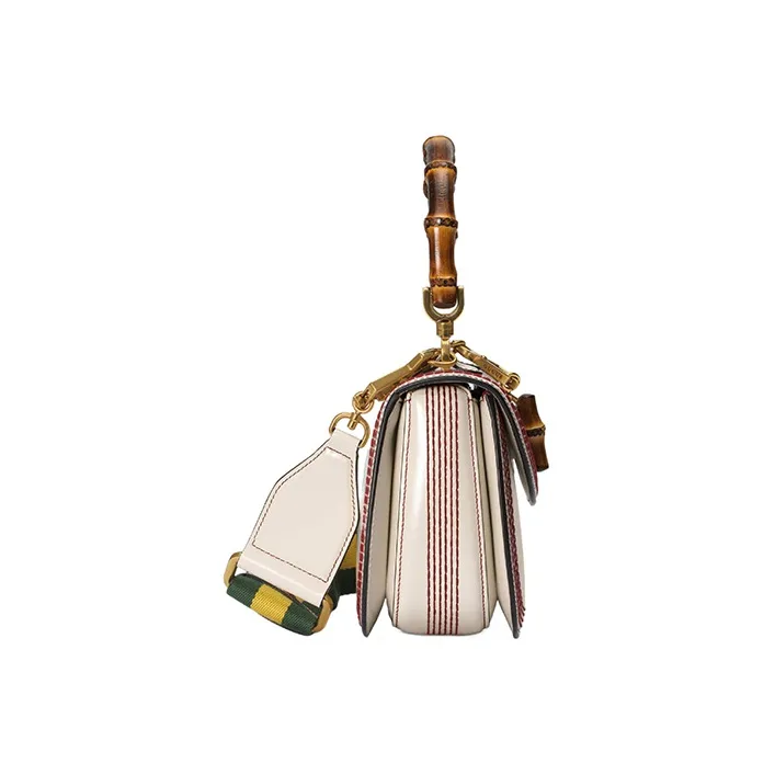 GUCCI Bamboo 1947 Leather Shoulder Bag Crossbody Bag Handbag Small Size Women's White-4