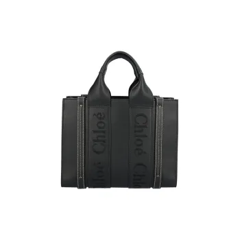 Chloe Woody Calfskin Shoulder Bag, Crossbody Bag, Handbag Small Size Women's Black
