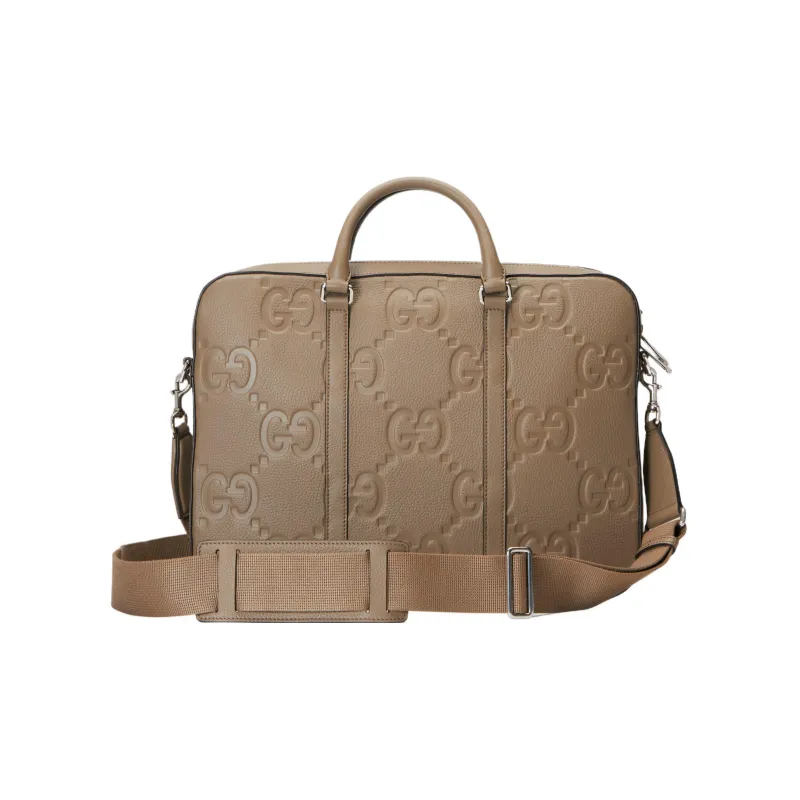 GUCCI Leather Briefcase Portable Crossbody Bag Shoulder Bag Large Size Men's Taupe-3