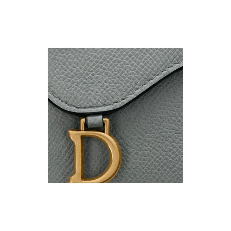 DIOR Saddle Grained Calfskin Card Holder Wallet Women's Rock Gray-4