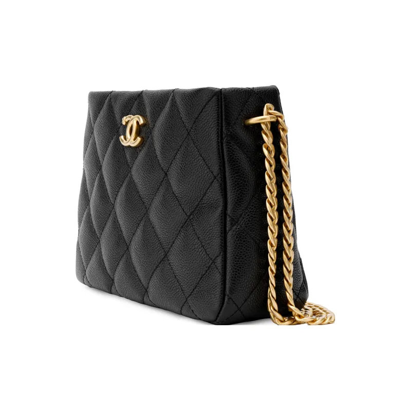 CHANEL Litchi Grain Embossed Cow Leather Shoulder Bag, Crossbody Bag Trumpets Unisex Black-1