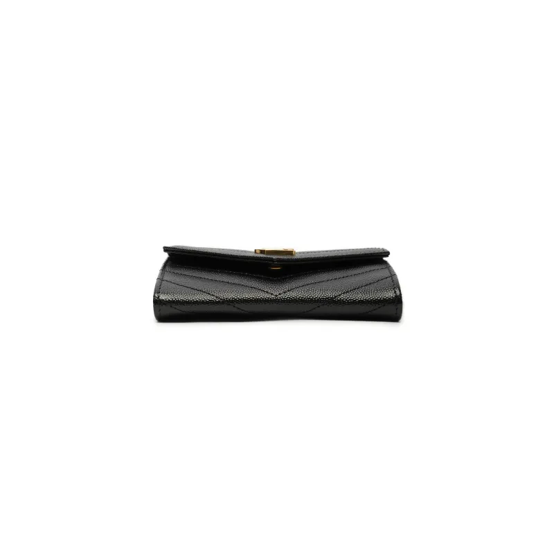 SAINT LAURENT Cassandre Grain De Poudre Envelope Wallet Small Noir-3