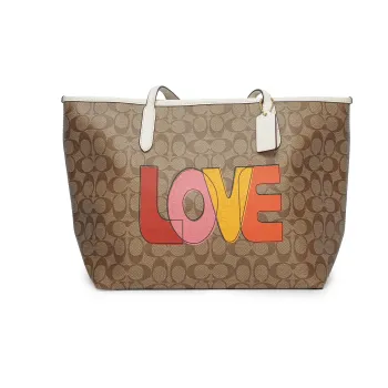 COACH City Coated Canvas With Leather Tote Bag, Shopping Bag, Handbag, Shoulder Bag Large Size Women's Brown Monogram