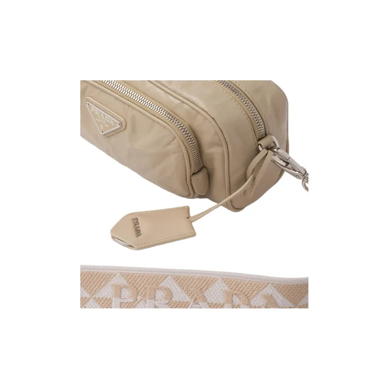 PRADA Nappa Leather Crossbody Bag Shoulder Bag Women's Beige-4