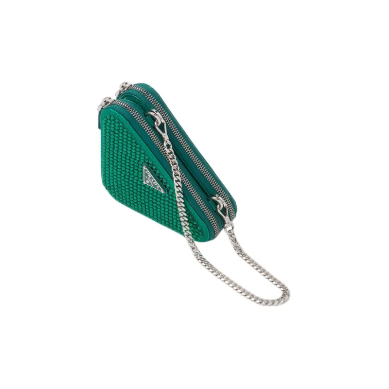 PRADA Embellished Satin And Leather Mini Pouch Mango-1