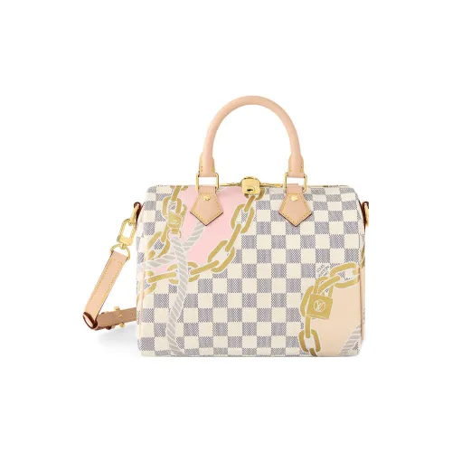 LOUIS VUITTON Speedy Coated Canvas With Leather Pillow Bag Crossbody Handbag 25 Women's White