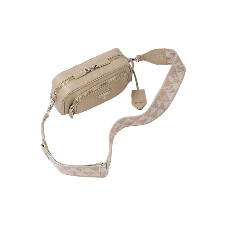 PRADA Nappa Leather Crossbody Bag Shoulder Bag Women's Beige-2