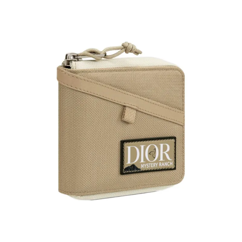 DIOR MYSTERY RANCH Collaboration Embossed Leather Patch Nylon Card Holder Wallet Men's Beige-1