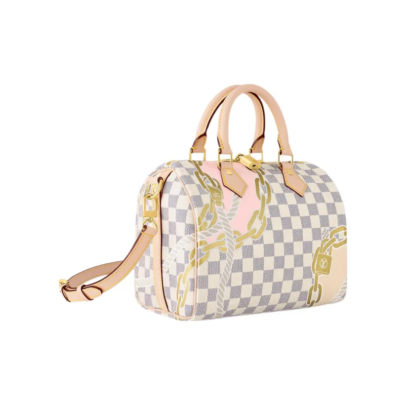 LOUIS VUITTON Speedy Coated Canvas With Leather Pillow Bag Crossbody Handbag 25 Women's White-1