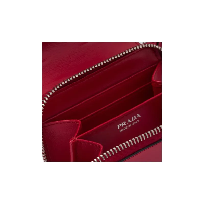 PRADA Shiny Leather Card Holder Women's Red-4