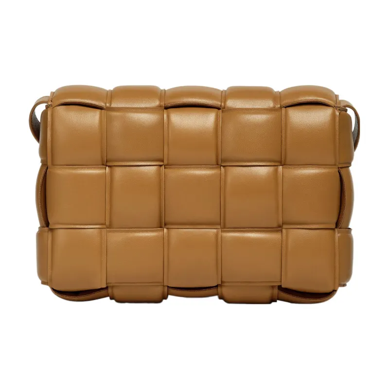 Bottega Veneta Padded Intreccio Cassette Crossbody Bag Caramel-1