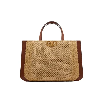 Valentino GARAVANIVlogo Raffia With Leather Handbag Women's Brown/Beige