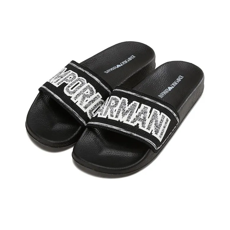 EMPORIO ARMANI Odor Resistant Slide Slippers Men's Black White-2