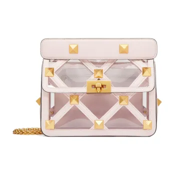 Valentino ROMAN STUD Leather Crossbody One Shoulder Handbag Medium Size Women's Transparent/Pink