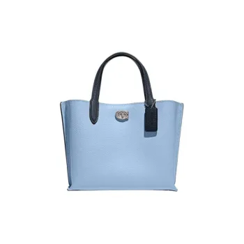 COACH Willow Grained Leather Tote Bag Shopping Bag Crossbody One Shoulder Handbags Medium Size Women's Light Blue