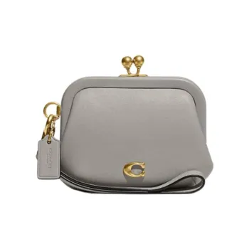 COACH Kisslock Leather Coin Purse Women's Dove Gray
