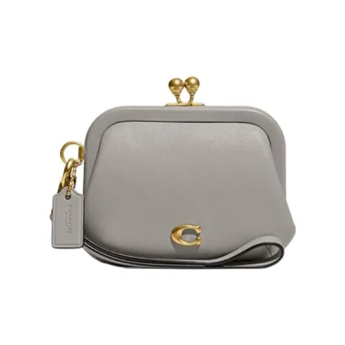 COACH Kisslock Leather Coin Purse Women's Dove Gray