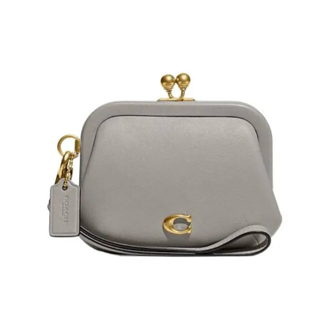 COACH Kisslock Leather Coin Purse Women's Dove Gray-0