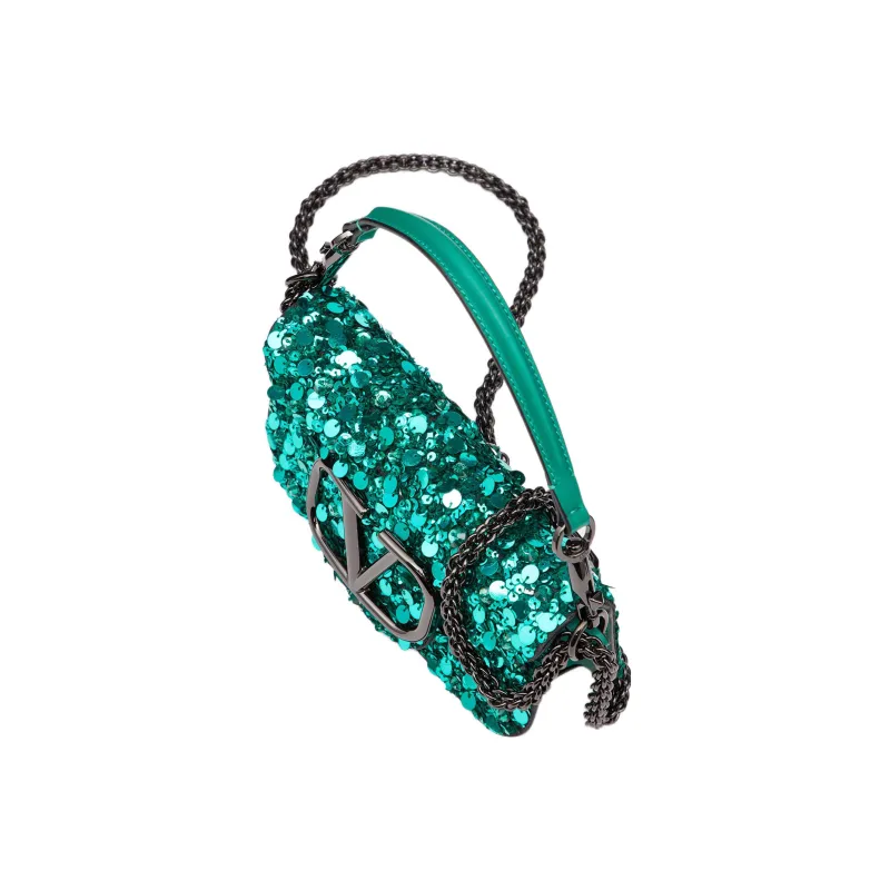 Valentino Locò Embroidered Patchwork Leather Trim Portable Crossbody Bag Shoulder Bag Small Size Women's Green-4