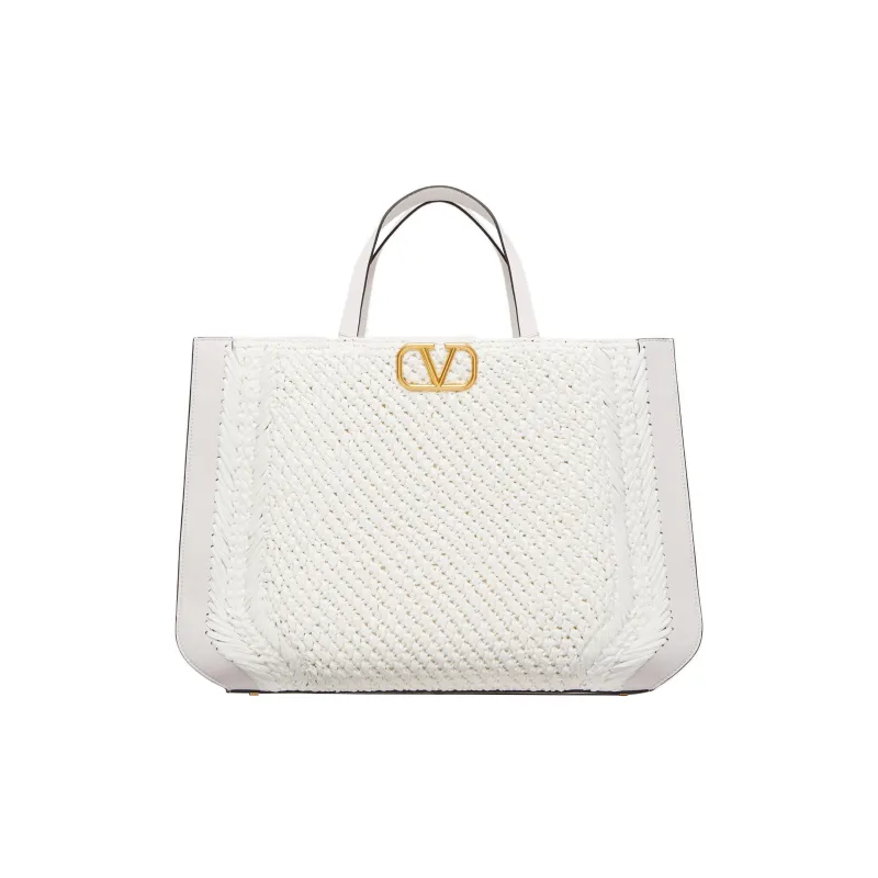 Valentino GARAVANIVlogo Raffia With Leather Handbag Women's White-0