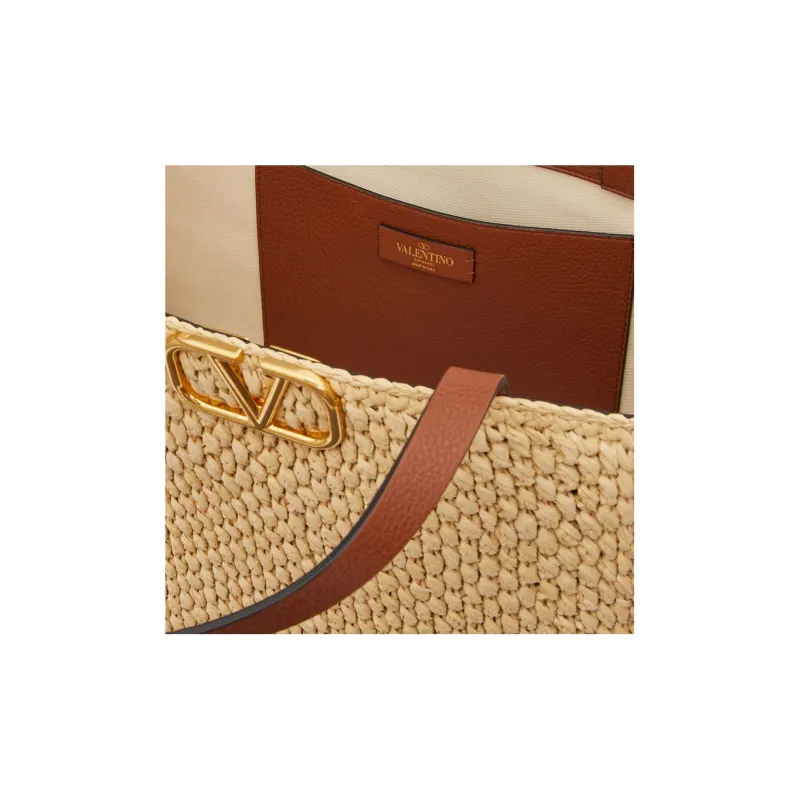 Valentino GARAVANIVlogo Raffia With Leather Handbag Women's Brown/Beige-5