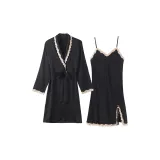 Black Gold-Trimmed Sleep Robe 2-Piece Set