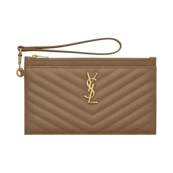 SAINT LAURENT CASSANDRE Calfskin Wrist Bags Clutches Large Size Women's Taupe