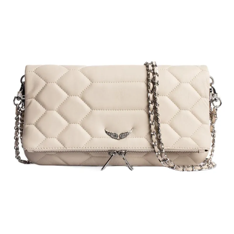 Zadig & Voltaire Lambskin One Shoulder Crossbody Clutches Extra Large Women's White-0