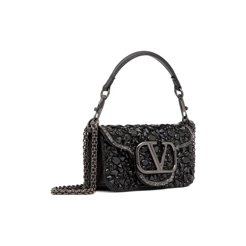 Valentino Locò Crystal Portable Crossbody Bag, Shoulder Bag Women's Black-1