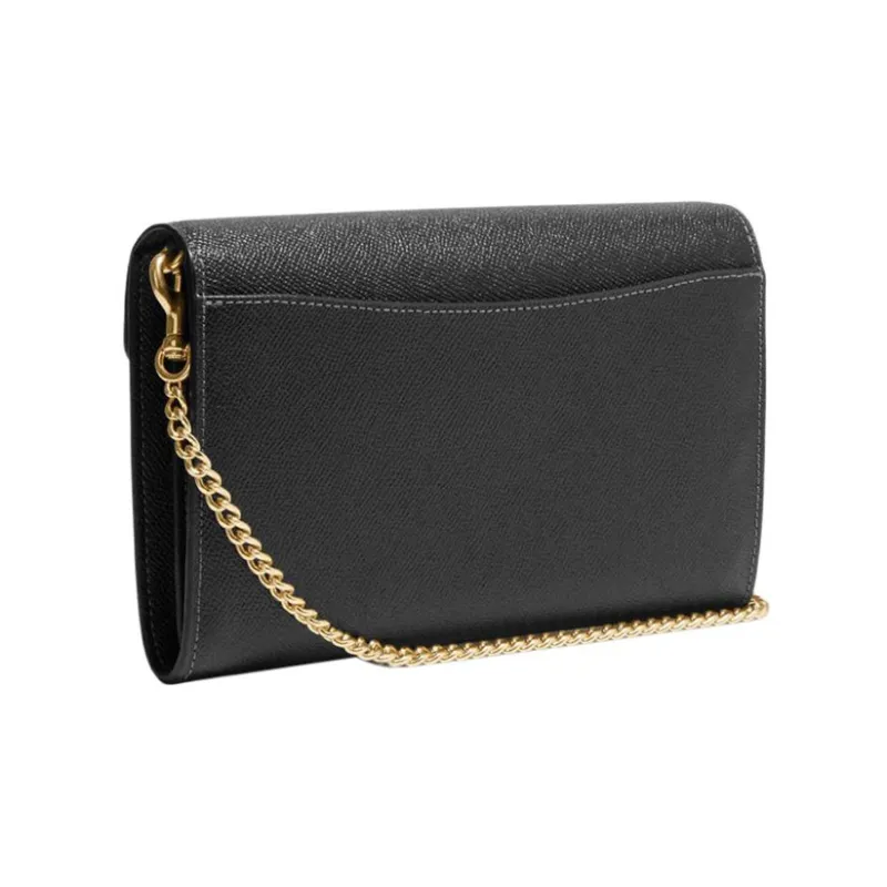COACH Envelope Cow Leather Chain Bag One Shoulder Crossbody Clutches Medium Size Women's Black-1