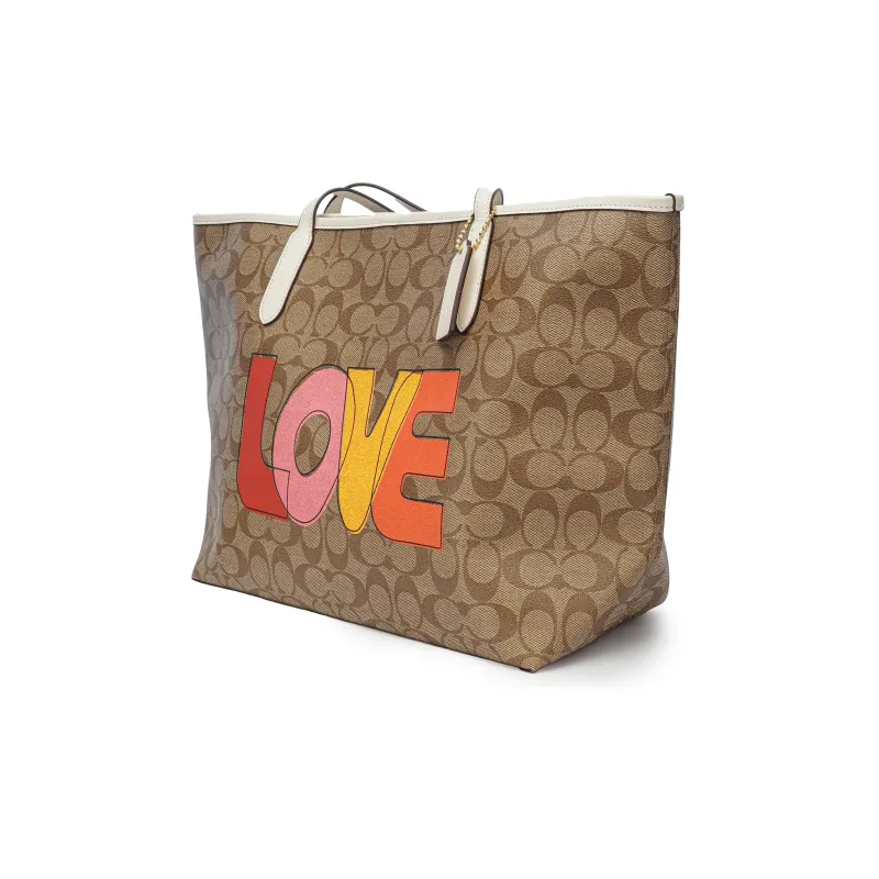 COACH City Coated Canvas With Leather Tote Bag, Shopping Bag, Handbag, Shoulder Bag Large Size Women's Brown Monogram-1