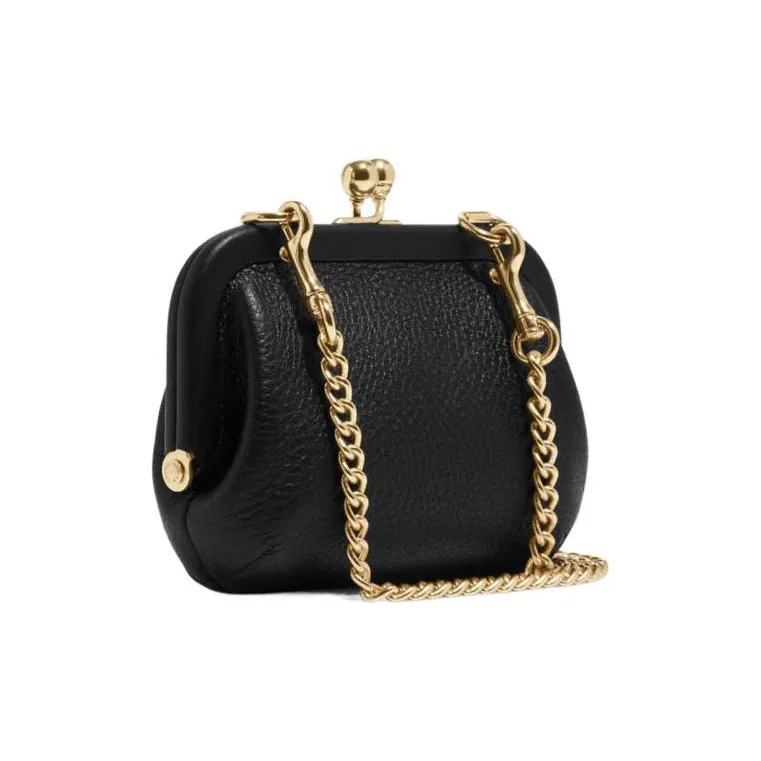 COACH Kisslock Cow Leather Shoulder Bag, Crossbody Bag, Wallet Mini Women's Black-1