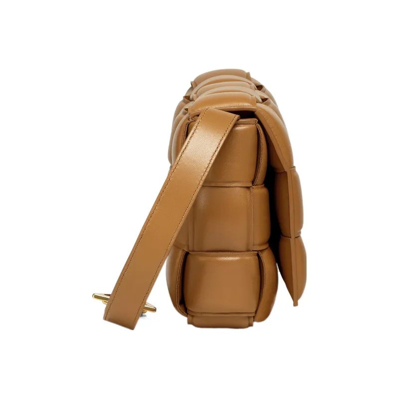 Bottega Veneta Padded Intreccio Cassette Crossbody Bag Caramel-2