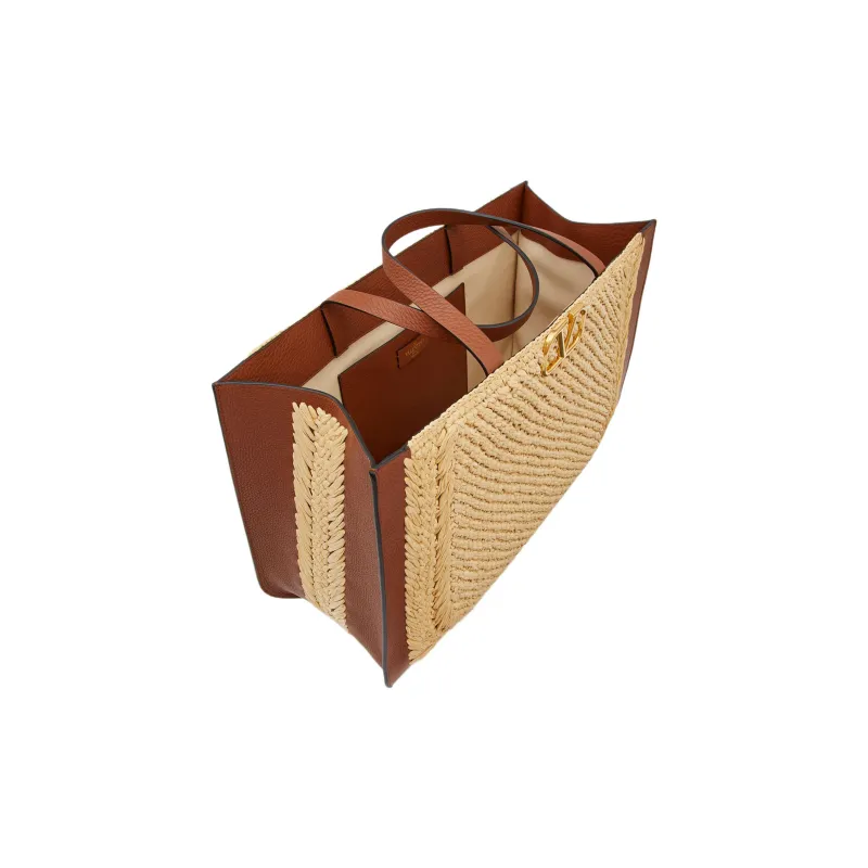Valentino GARAVANIVlogo Raffia With Leather Handbag Women's Brown/Beige-4