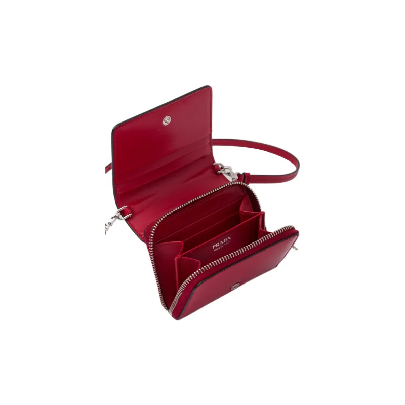 PRADA Shiny Leather Card Holder Women's Red-2