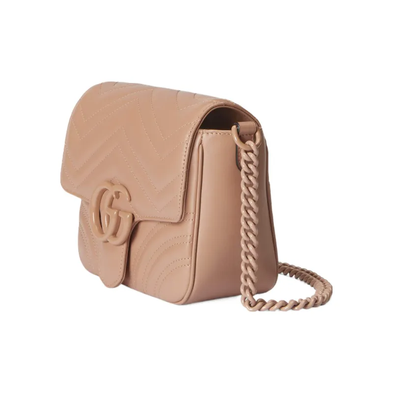 GUCCI Marmont Leather Tofu Bag Messenger Bag Portable Crossbody Bag Shoulder Bag Women's Light Milk Tea-1