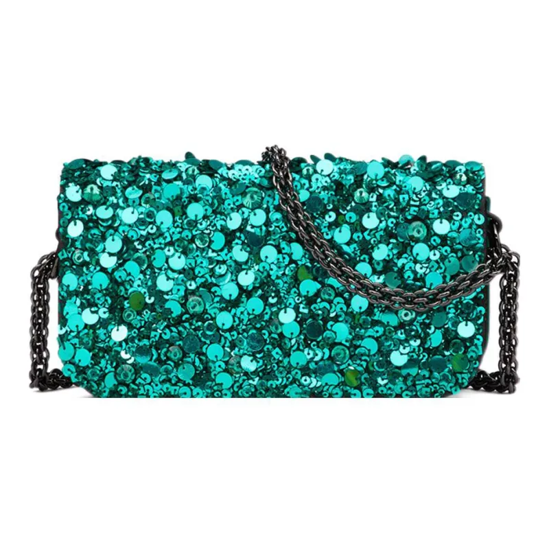 Valentino Locò Embroidered Patchwork Leather Trim Portable Crossbody Bag Shoulder Bag Small Size Women's Green-2