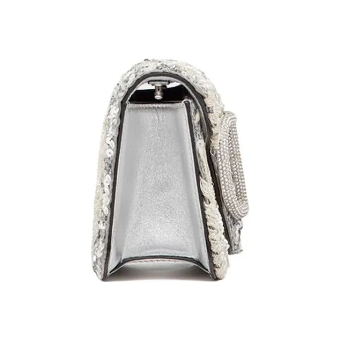 Valentino Locò Embroidery Portable Crossbody Bag Shoulder Bag Small Size Women's Silver-3