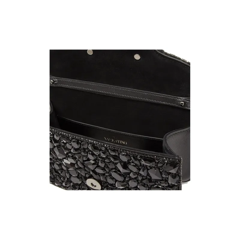 Valentino Locò Crystal Portable Crossbody Bag, Shoulder Bag Women's Black-5