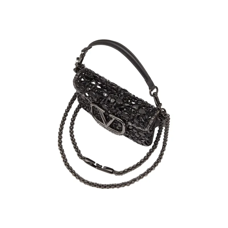 Valentino Locò Crystal Portable Crossbody Bag, Shoulder Bag Women's Black-4