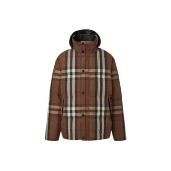 Burberry Packaway Hood Reversible Check Nylon Puffer Jacket Dark Birch Brown