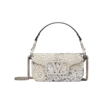 Valentino Locò Embroidery Portable Crossbody Bag Shoulder Bag Small Size Women's Silver