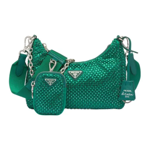 PRADA Re-Edition 2005 Satin Bag With Crystals Mango