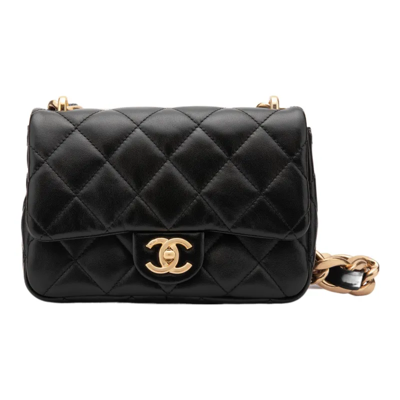 CHANEL Lambskin Flap Bag Handbag, Shoulder Bag, Crossbody Bag Trumpets Women's Black-2