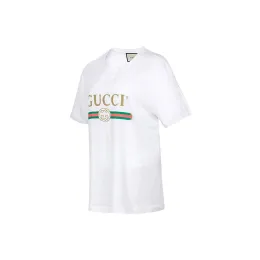 Gucci Logo Washed Print T-shirt White - POIZON