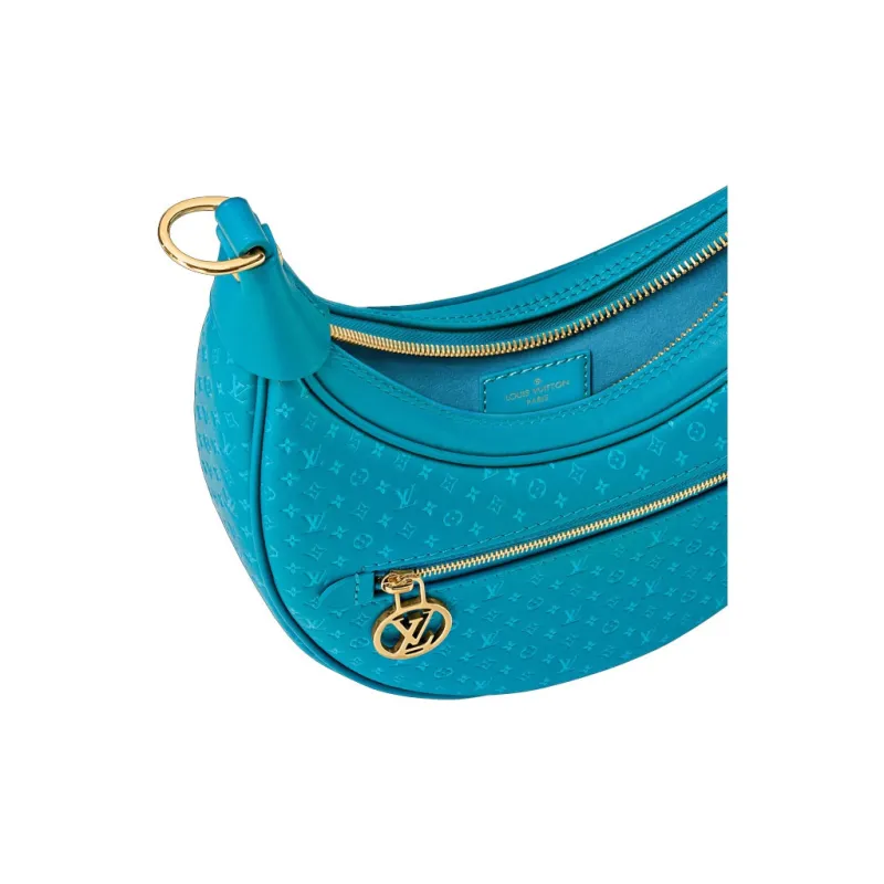 LOUIS VUITTON Loop Monogram All Over Print With Cow Leather Crescent Bag, Handbag, Shoulder Bag Women's Blue-4