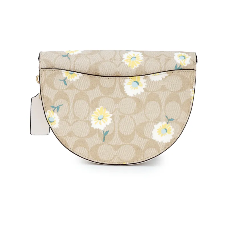 COACH Ellen Monogram Canvas With Leather Saddle Bag Shoulder Bag Crossbody Bag Small Size Women's Khaki Monogram-2