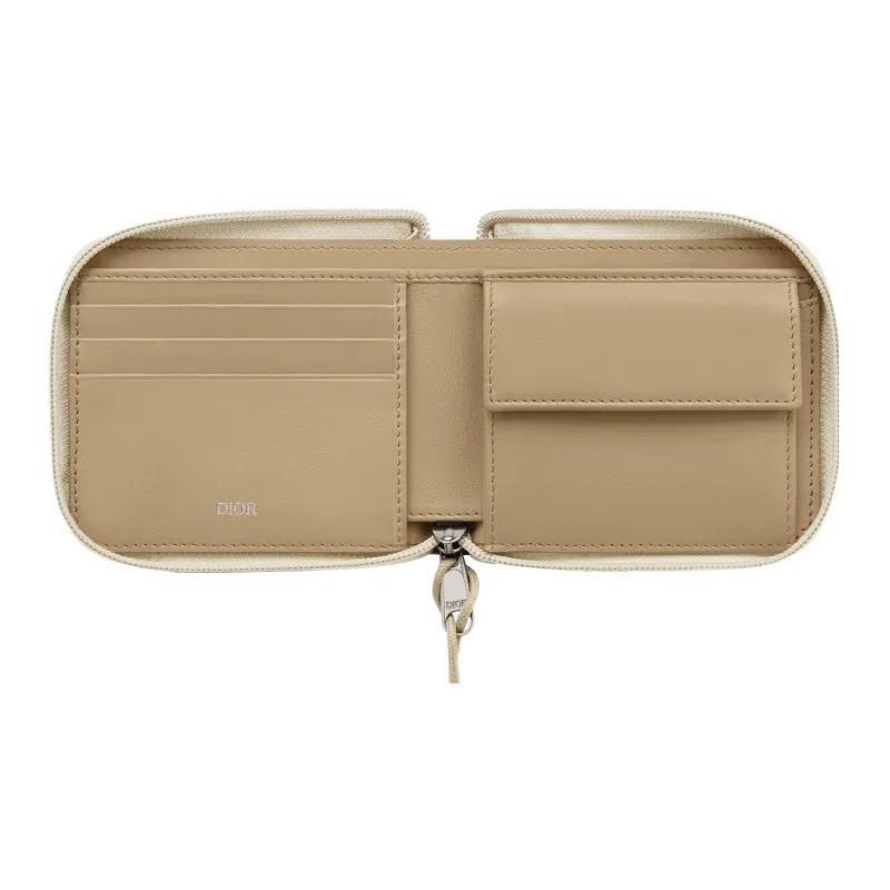 DIOR MYSTERY RANCH Collaboration Embossed Leather Patch Nylon Card Holder Wallet Men's Beige-3