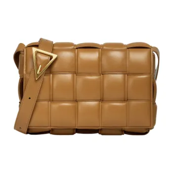 Bottega Veneta Padded Intreccio Cassette Crossbody Bag Caramel