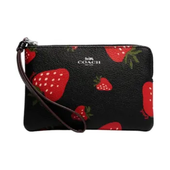 COACH Corner Zip Leather Wallets Clutches Small Size Women's Black